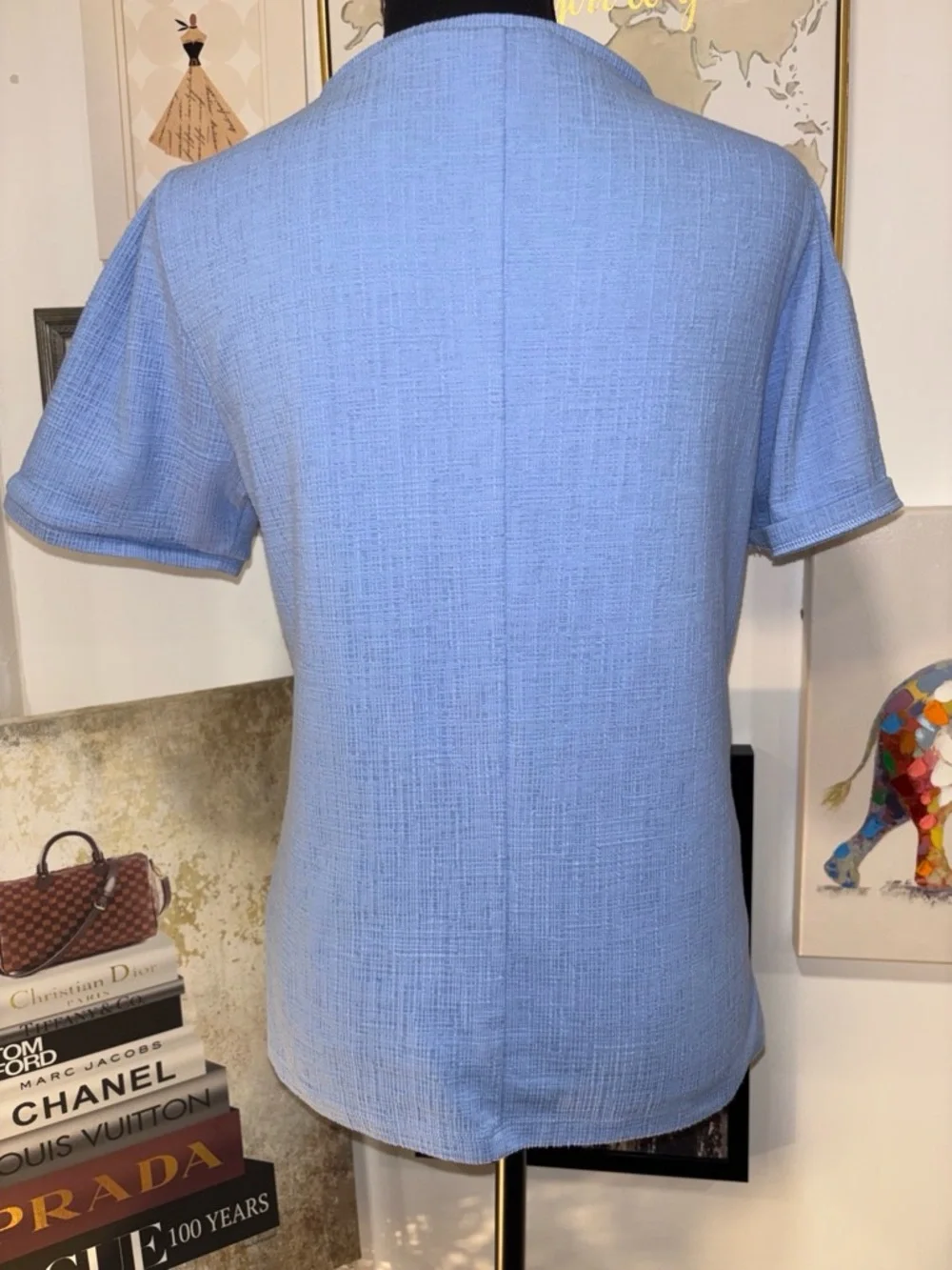 J. Crew Pale Blue Short Sleeve Textured Top